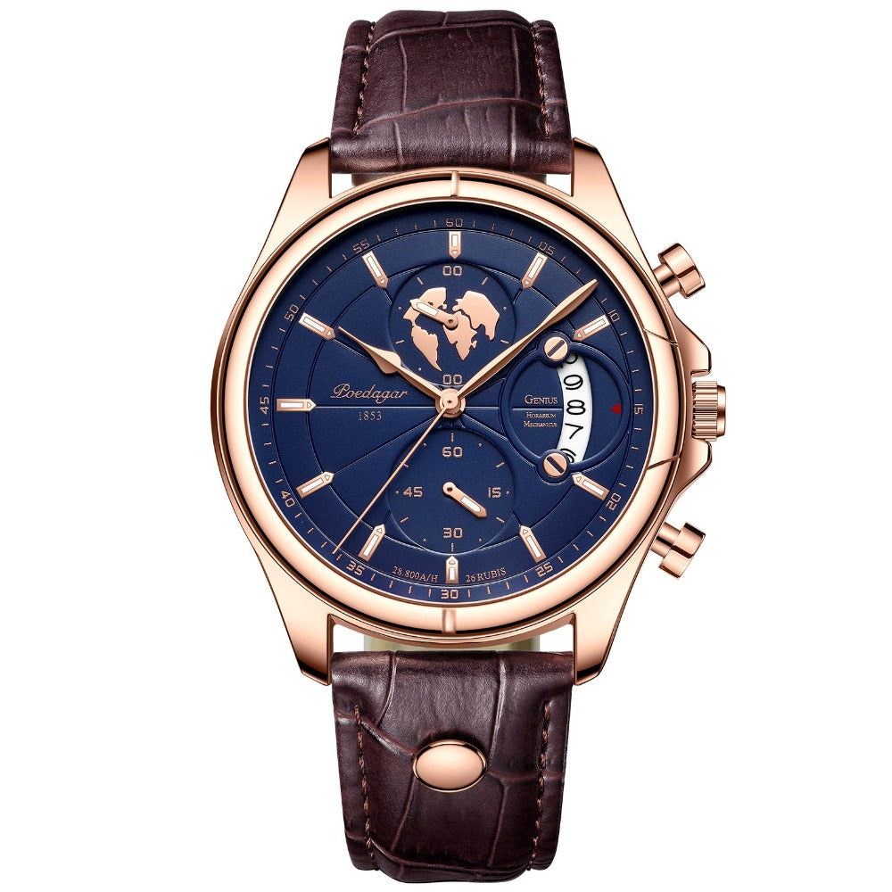 'Classic Explorer II' Leather Strap Watch